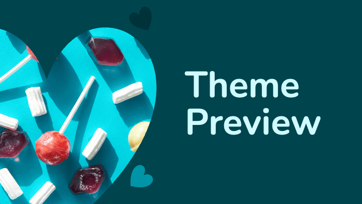 Vibrant turquoise background with heart symbols and colorful lifestyle photography